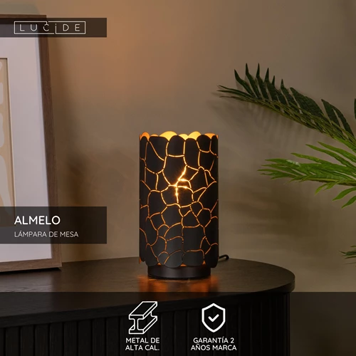 Lucide ALMELO - Lámpara de mesa - Ø 15 cm - 1xE27 - Negro - USP